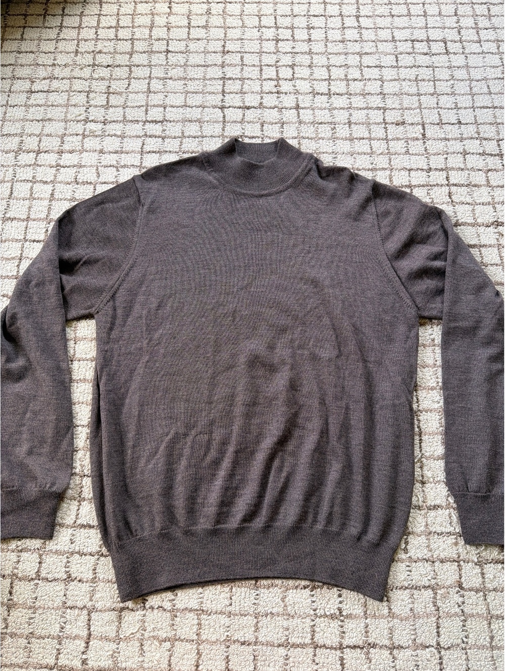 Men’s merino wool mock neck sweater preppy minimalist academia chocolate brown s